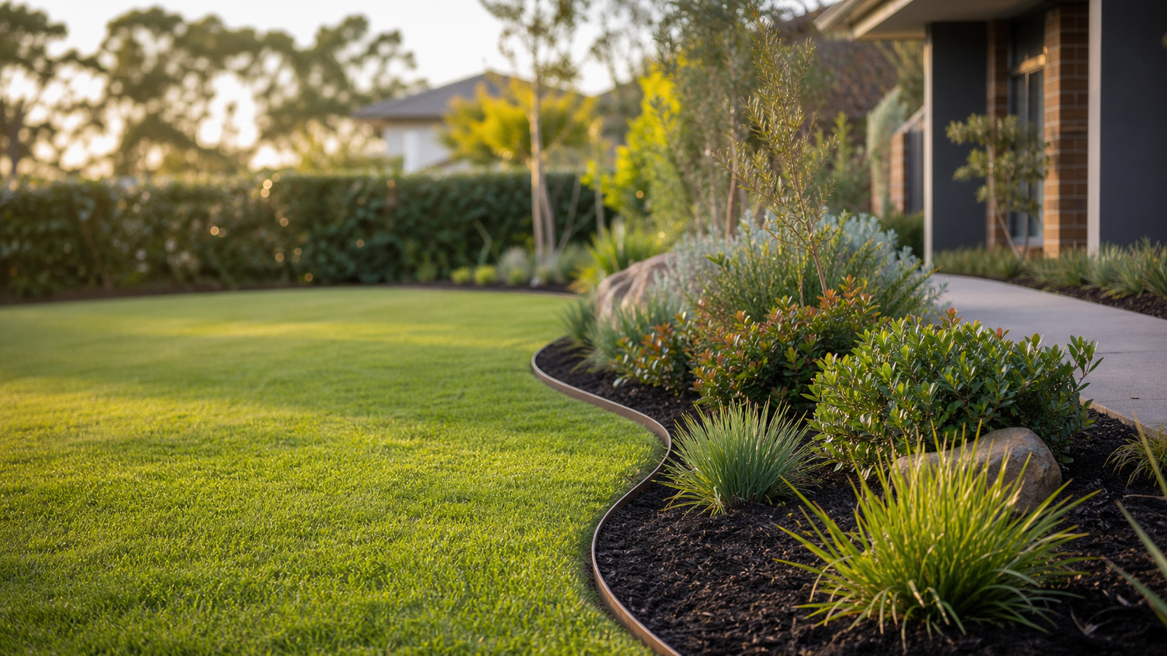 Landscaped garden bed with native shrubs