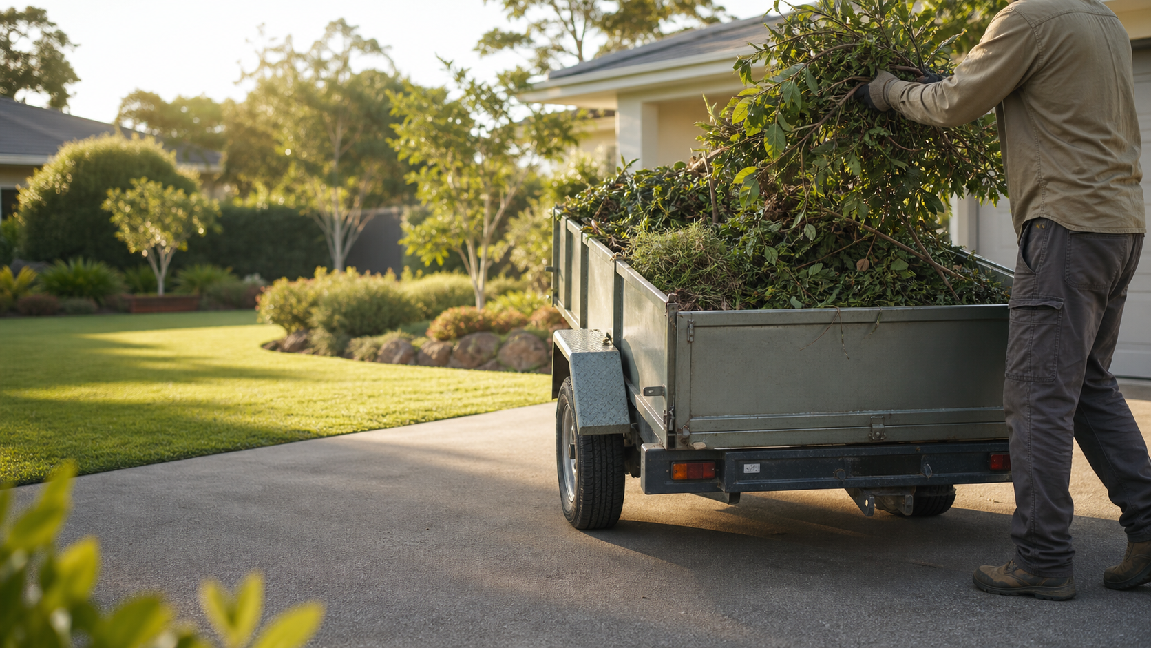 Loading green waste into a trailer